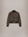WOMEN - WOMEN'S CRACKLED LEATHER BOMBER - Husk