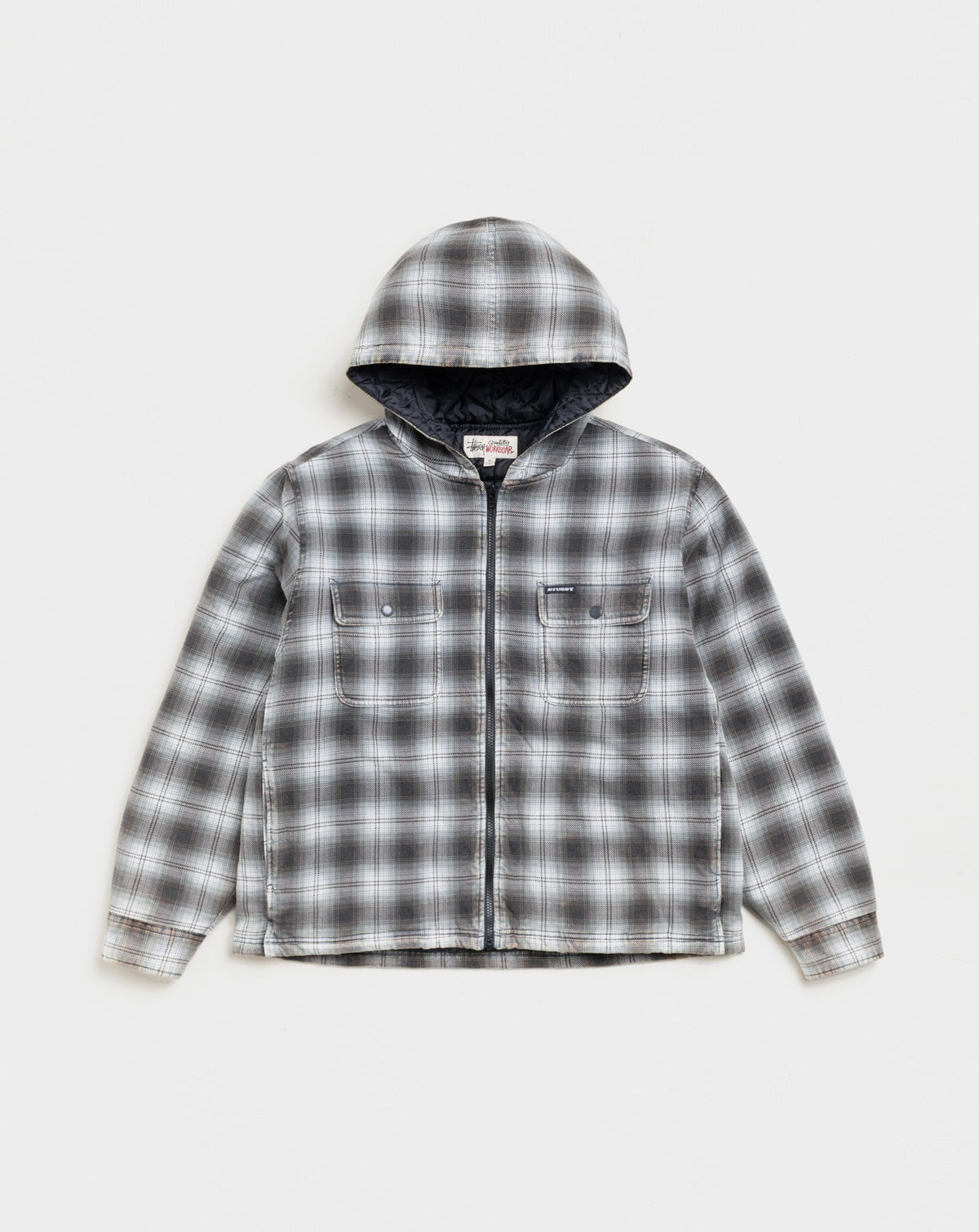 Zip Hooded Plaid Shirt Jacket