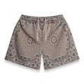 Screenprinted Paisley Two-Tone Khaki Shorts