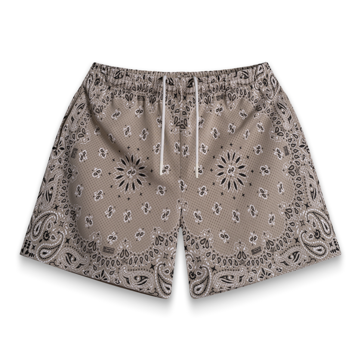 Screenprinted Paisley Two-Tone Khaki Shorts
