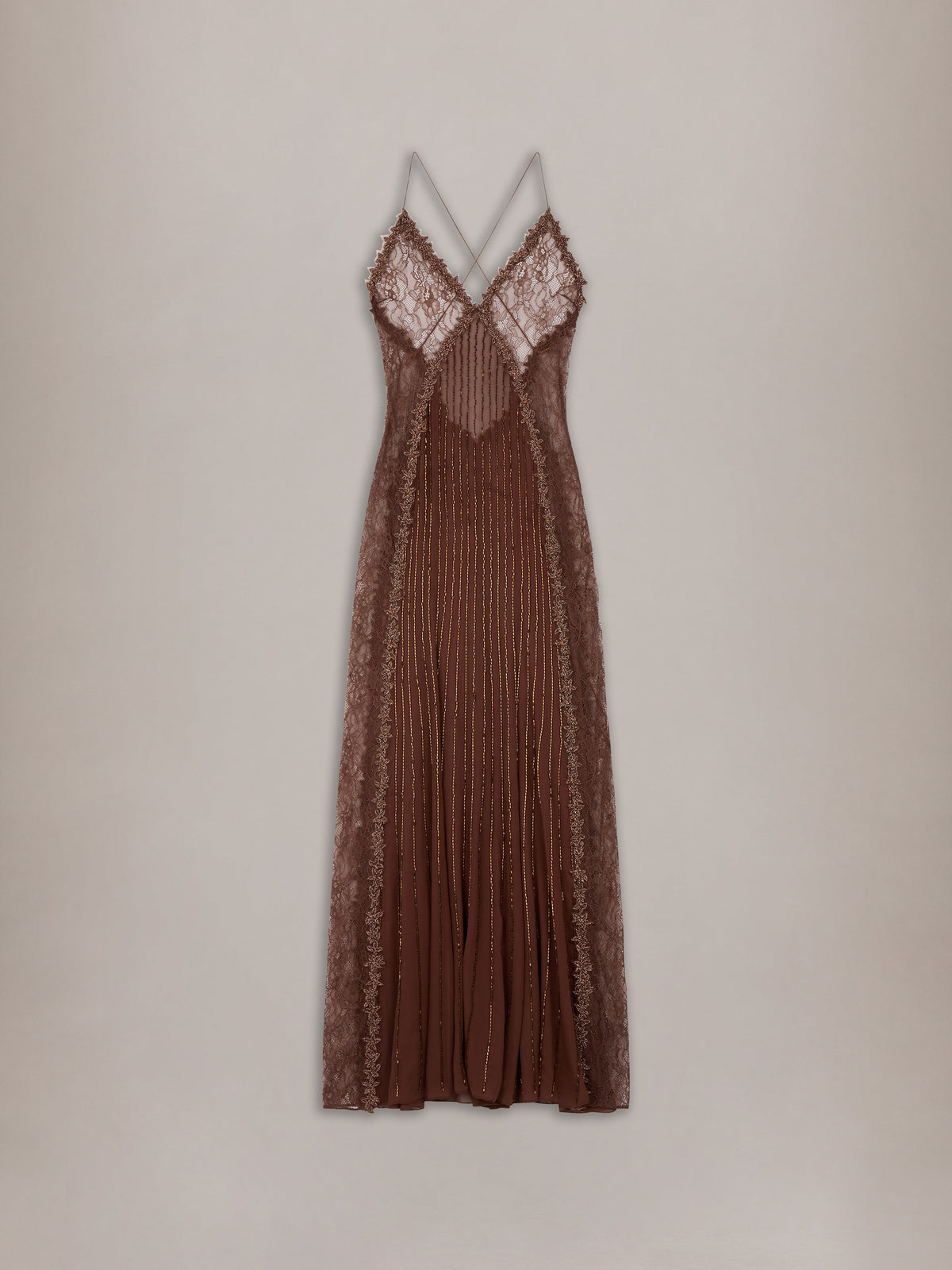 WOMEN - WOMEN'S LACE SLIP GOWN - Coffee