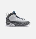 Air Jordan 9 Retro Flint Grey and French Blue Grade School Lifestyle Shoe - White/French Blue/Flint Grey