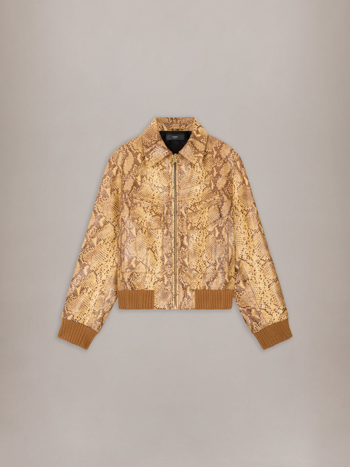 PYTHON EMBOSSED DOUBLE POCKET BLOUSON - Coffee