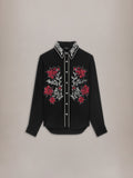 EMBELLISHED FLOWERS LONG SLEEVE SHIRT - Black
