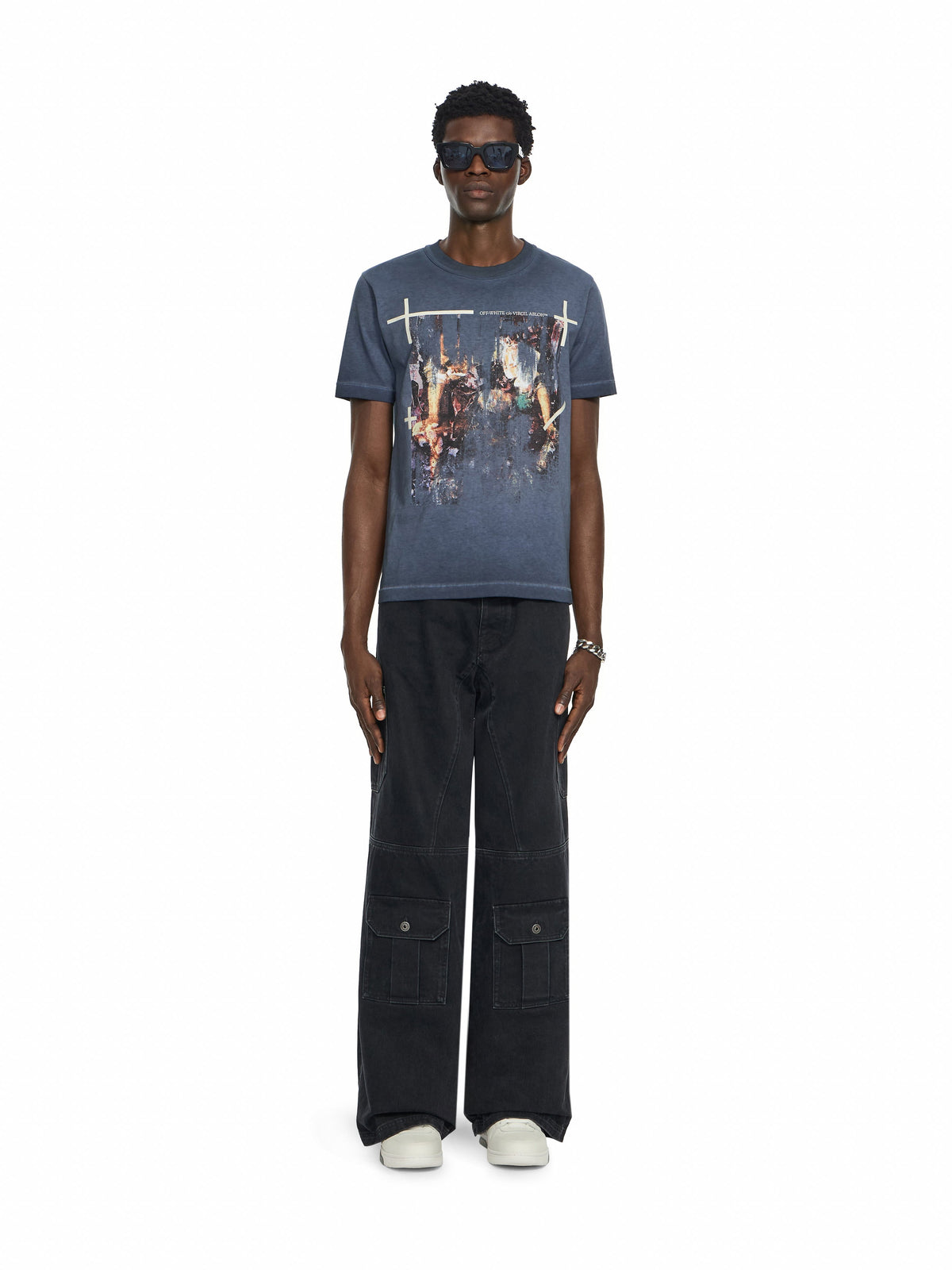OFF WHITE Ripped Narciso T-Shirt CLOUD BLU GRAPHITE 44MAA16MF26J00K