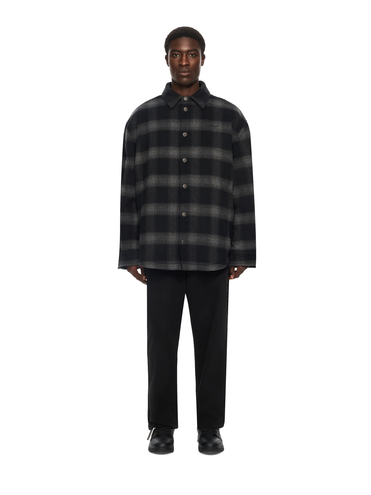 OFF WHITE Flannel Wool Padded Overshirt Coat BLACK 44MER09TF26F001