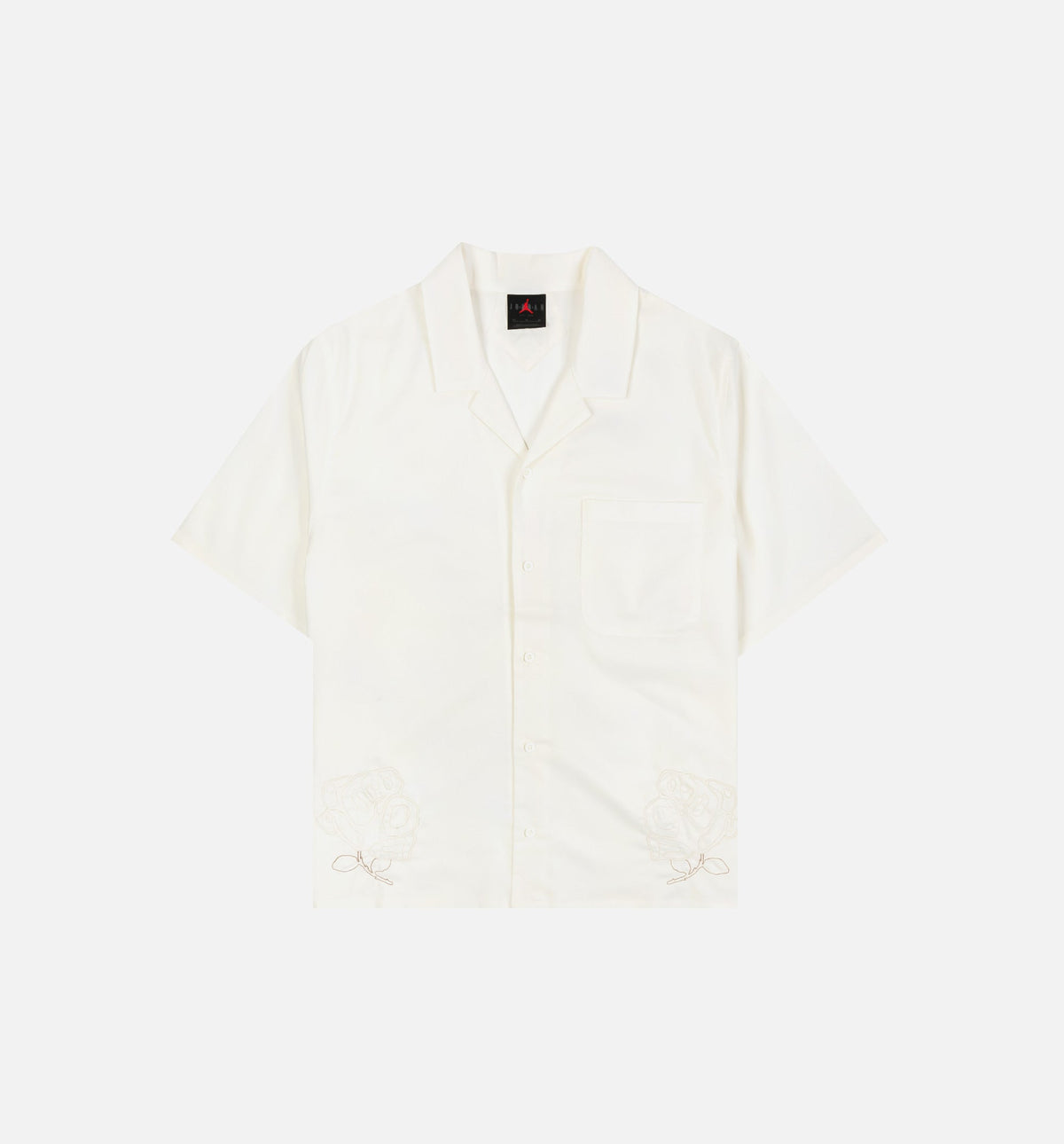 Woven Embroidered Rose Womens Short Sleeve Shirt - Sail