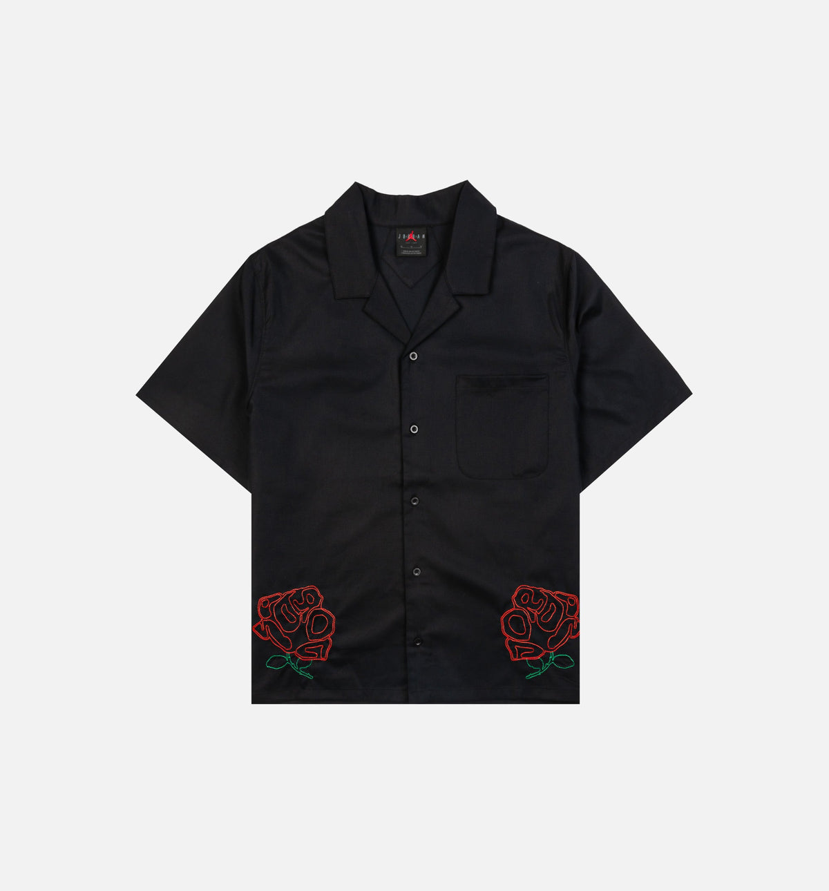 Roses Woven Button Up Womens Short Sleeve Shirt - Black/Red