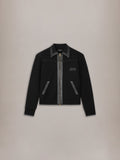 LEATHER TRIM ZIPPED BLOUSON - Black