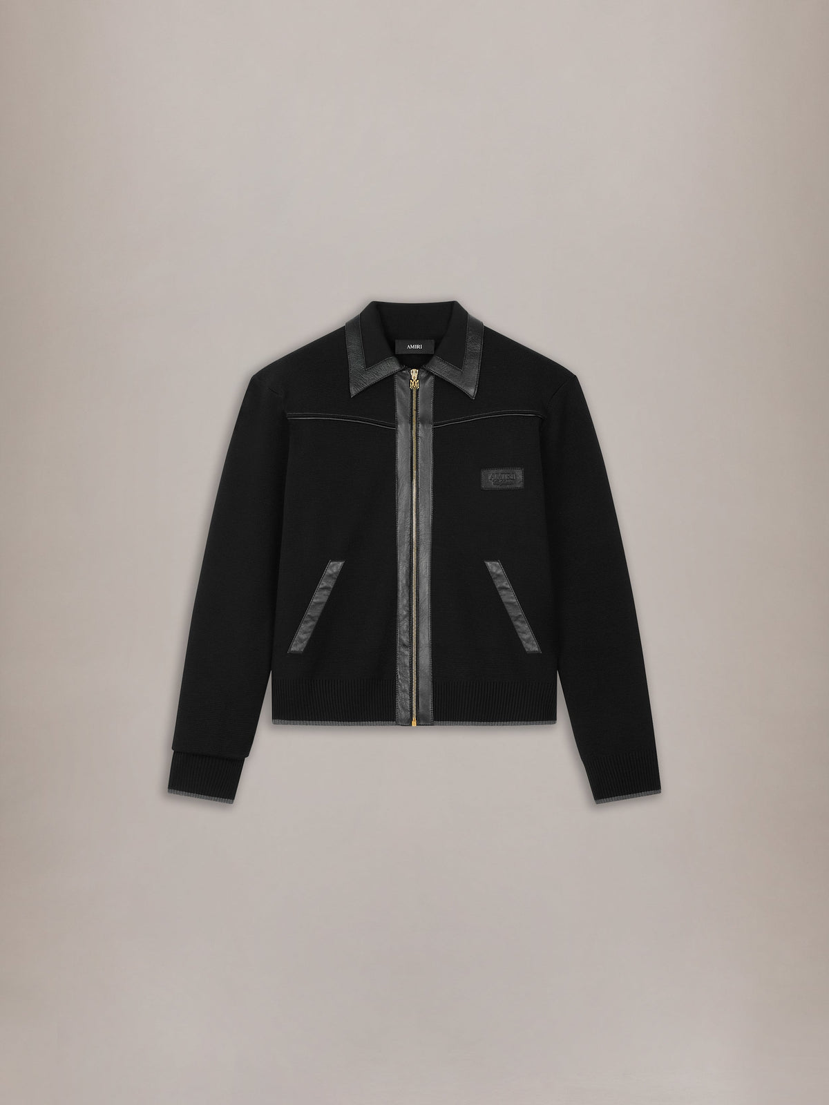 LEATHER TRIM ZIPPED BLOUSON - Black