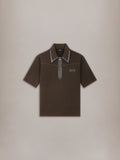 LEATHER TRIM KNIT ZIPPED POLO - Husk