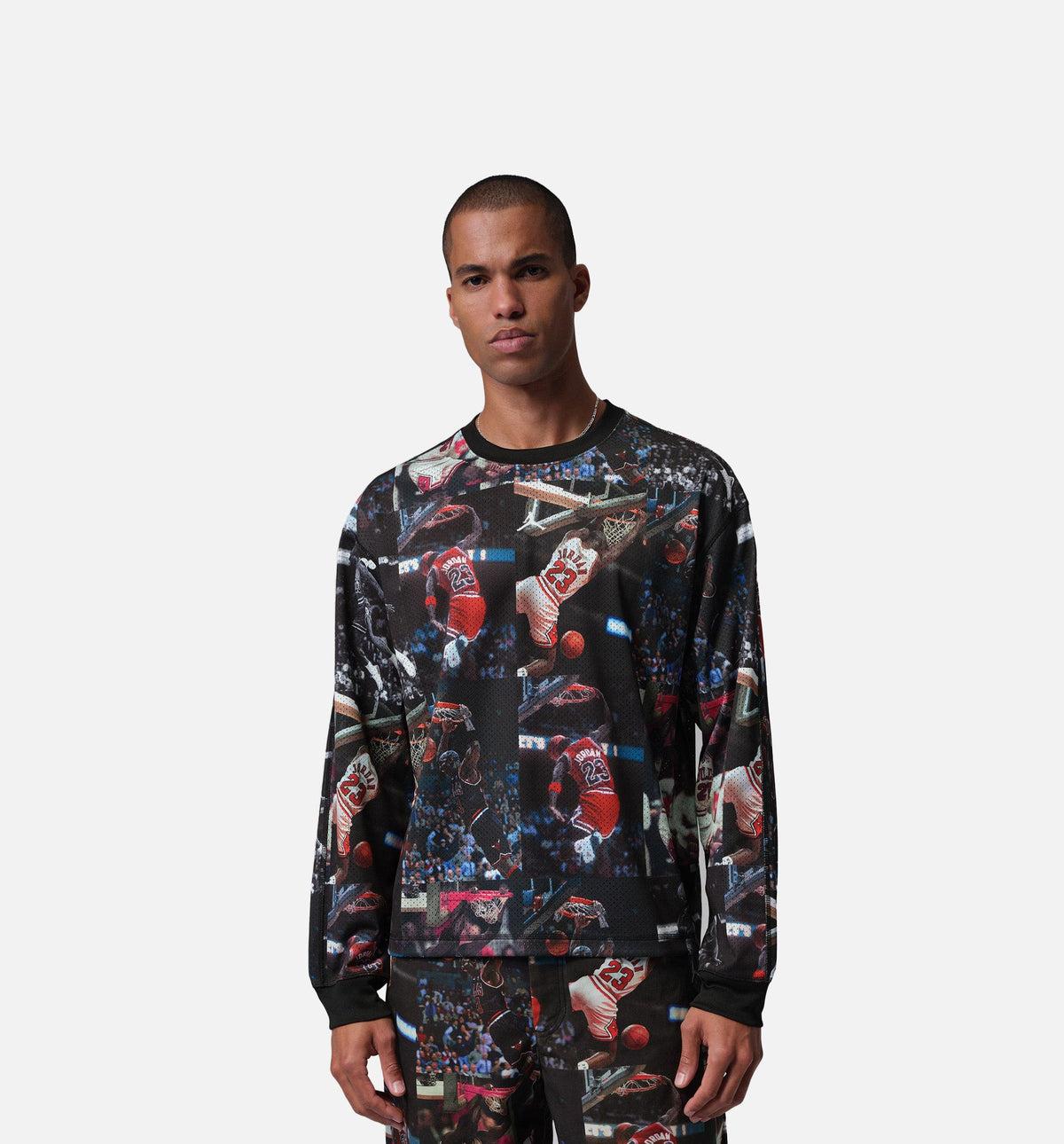 Jordan Flight Printed Long Sleeve Mens Jersey - Black/White