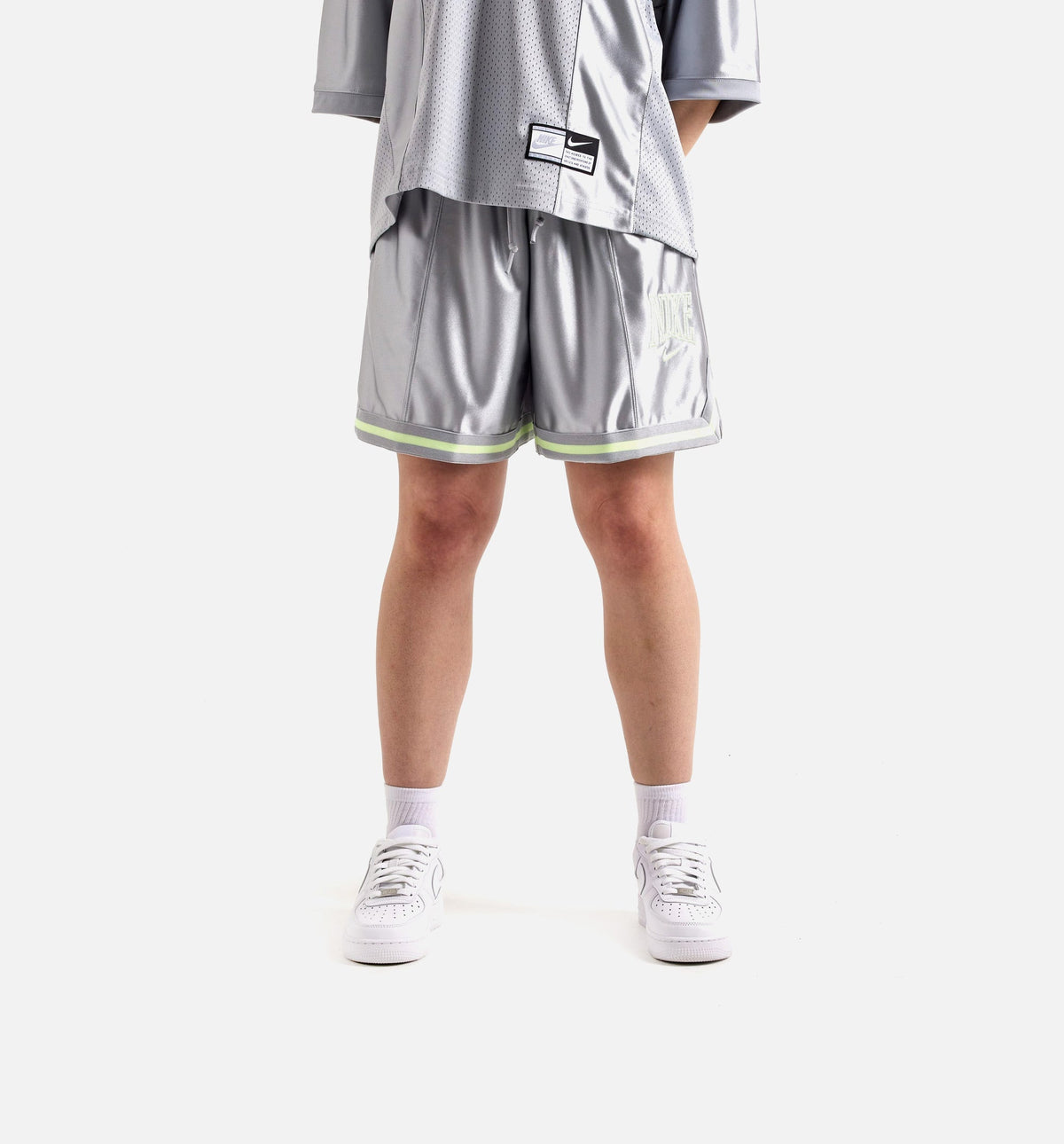 Loose 6" Mid Rise Graphic Satin Womens Short - Light Smoke Grey/Barely