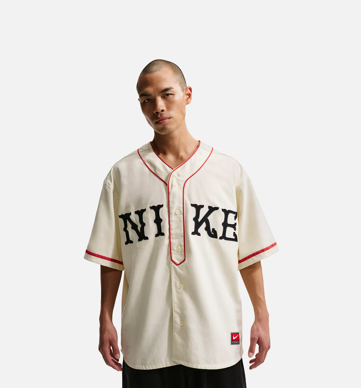Nike Life Vintage Sport Mens Short Sleeve Shirt - Coconut Milk/University Red/Black
