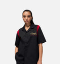 Button Up Womens Short Sleeve Shirt - Black/Gym Red