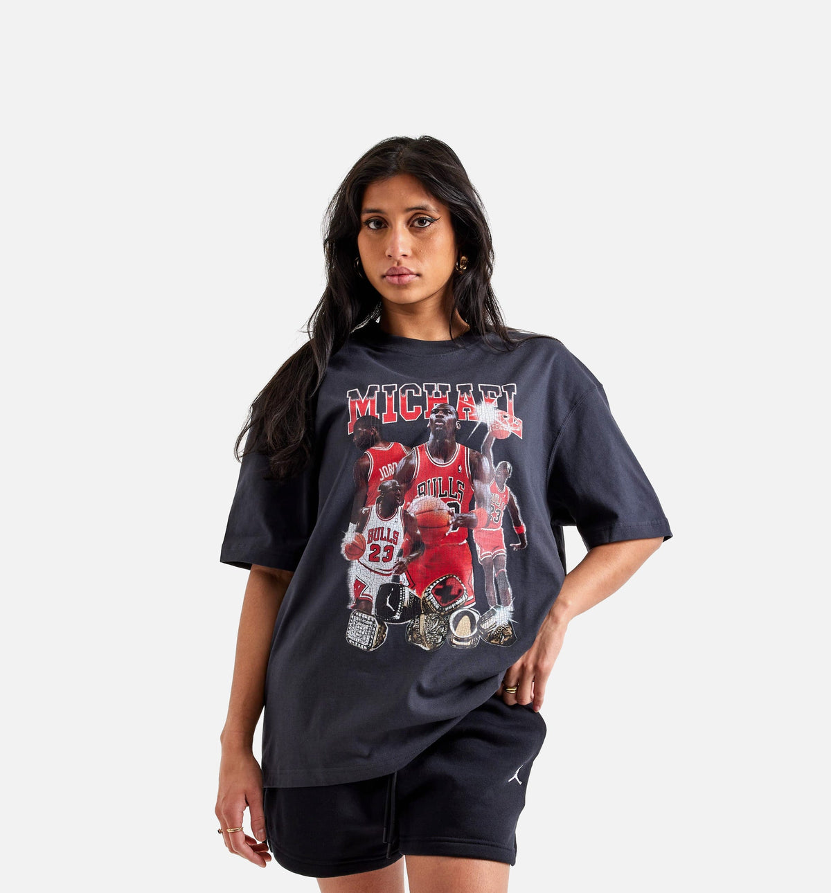 Oversized Graphic Tee Womens Short Sleeve Shirt - Black