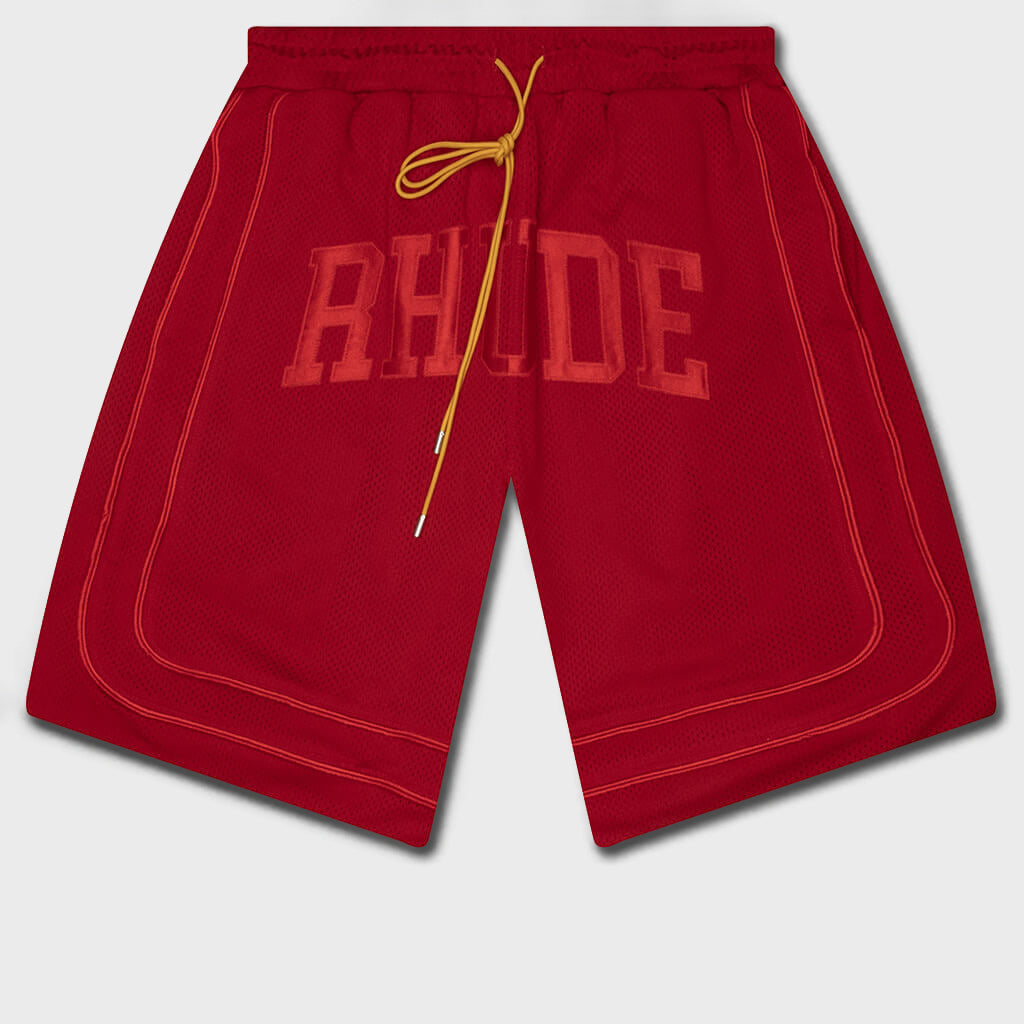 Baggy Mesh Collegiate Logo Shorts - Red