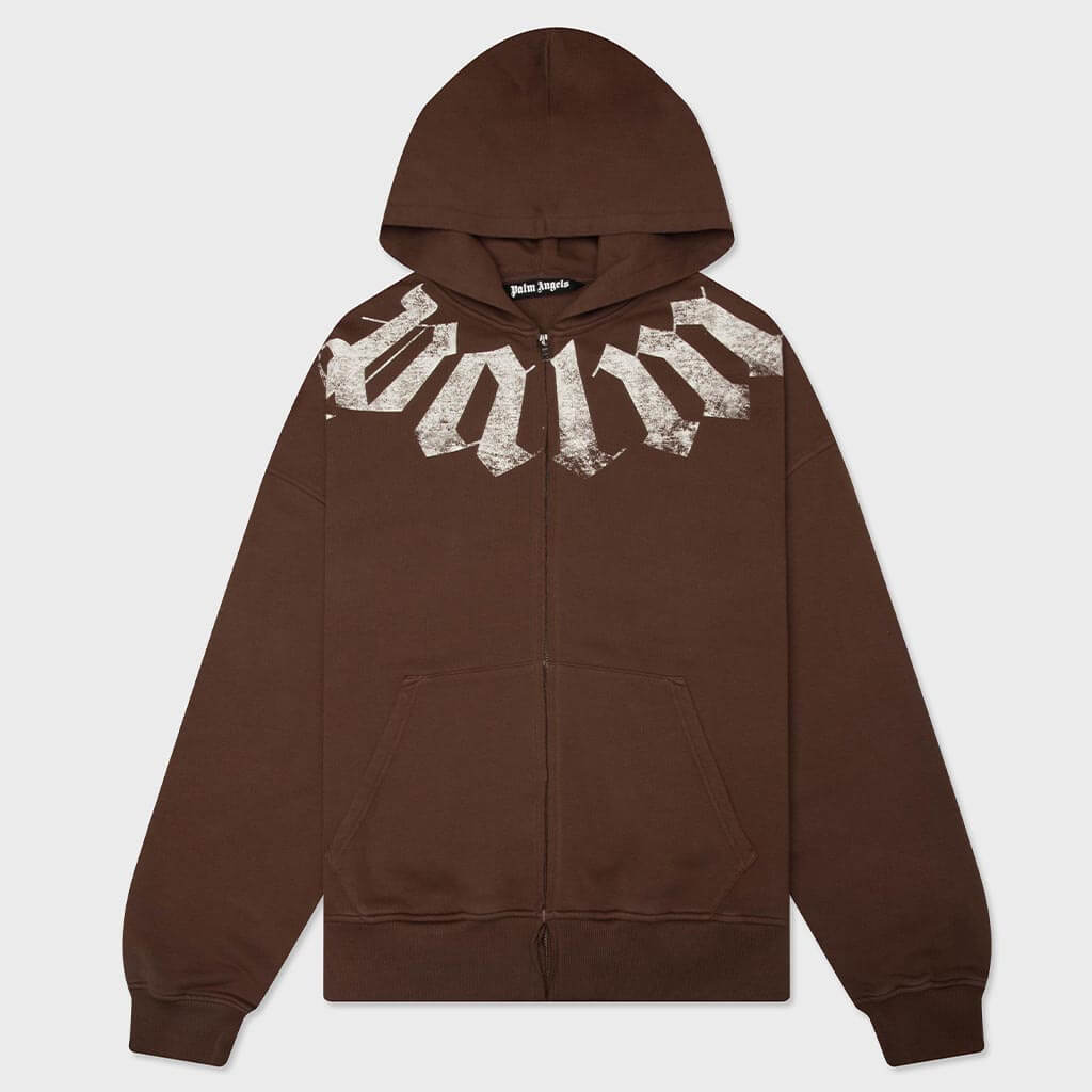 Big Neck Logo Zip Loose Hoodie - Brown/Off White