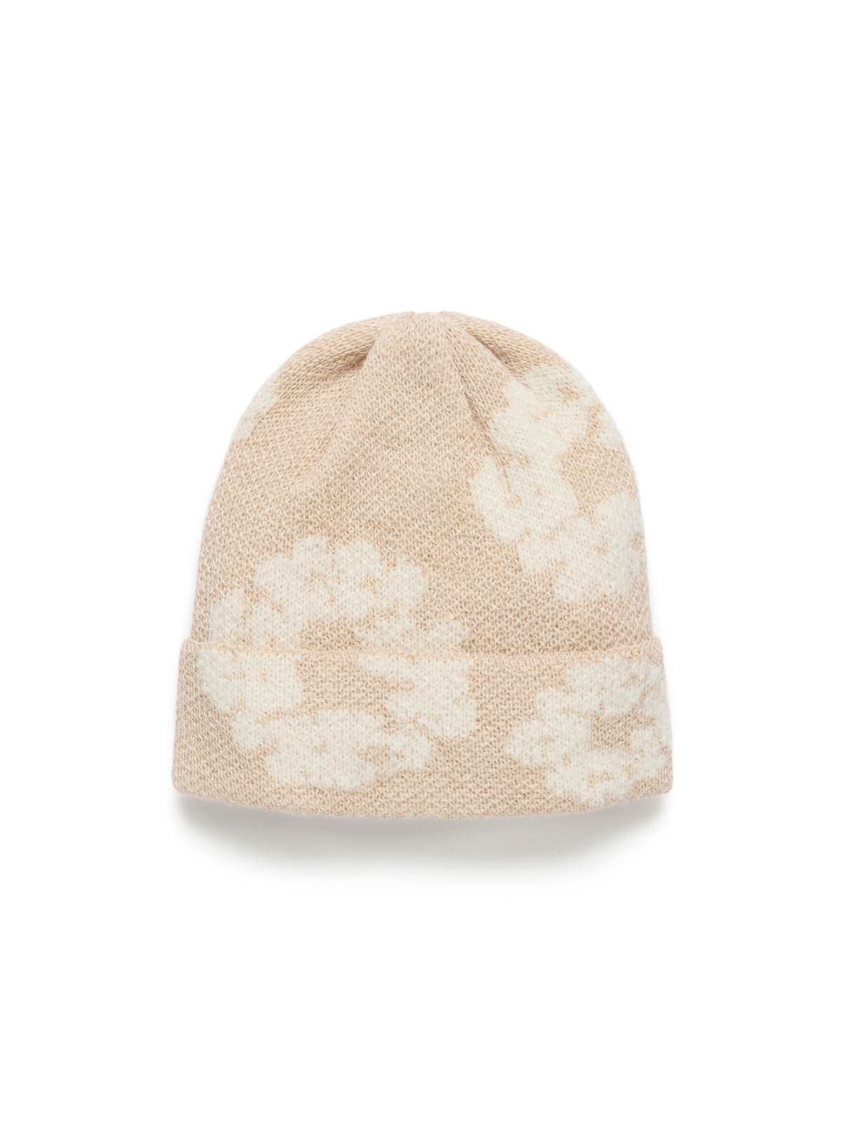Cotton Wreath Alpaca Wool Knit Beanie Beige