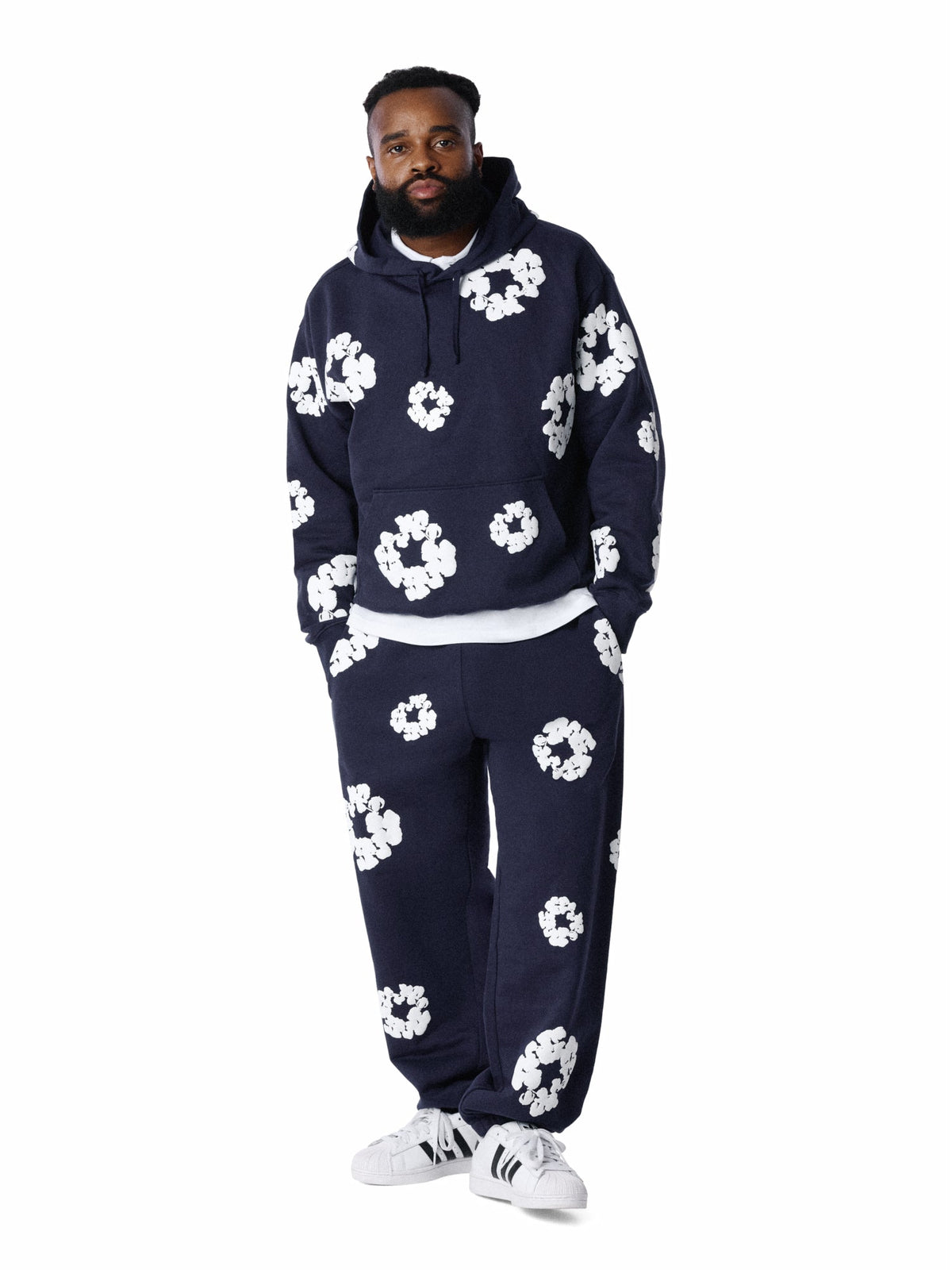 Cotton Wreath Hoodie Navy