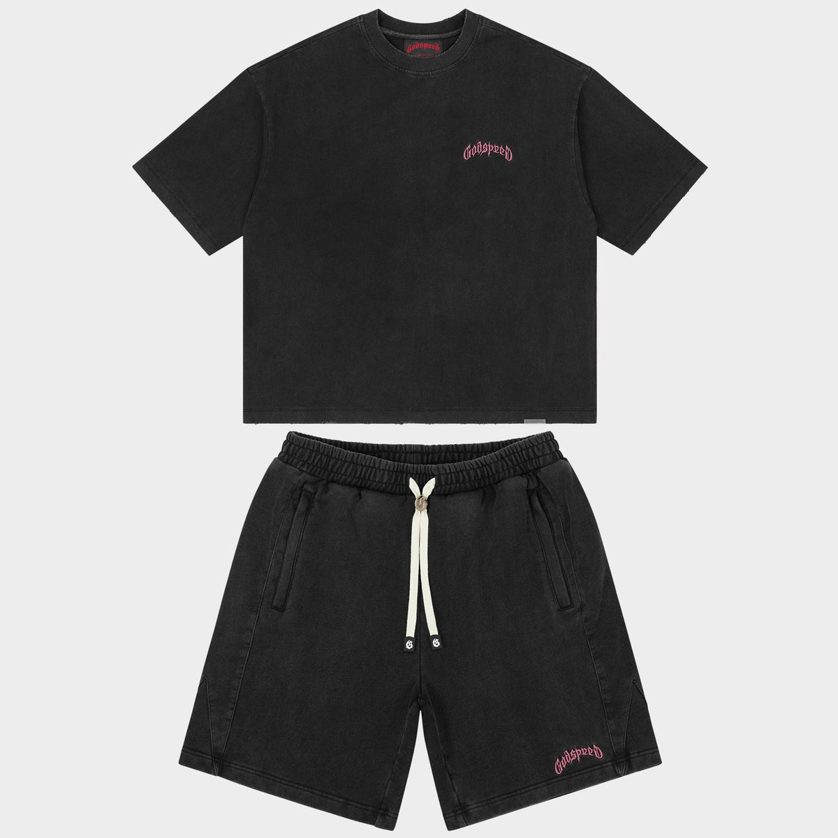 VITAL Short Set (Black Wash - Pink Logo)