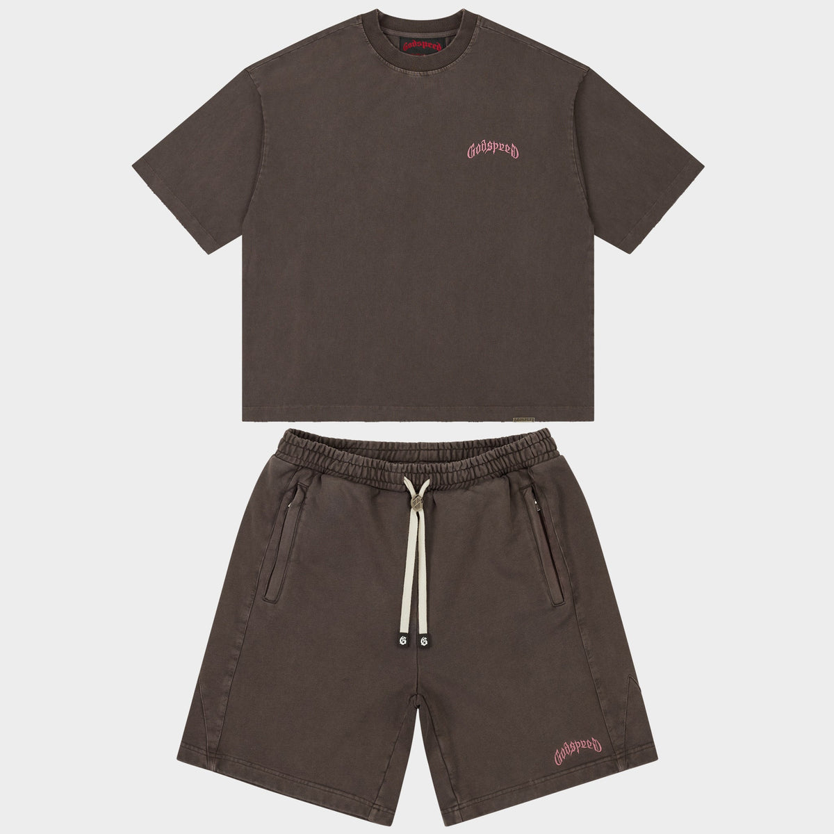 VITAL Short Set (Brown Wash - Pink Logo)