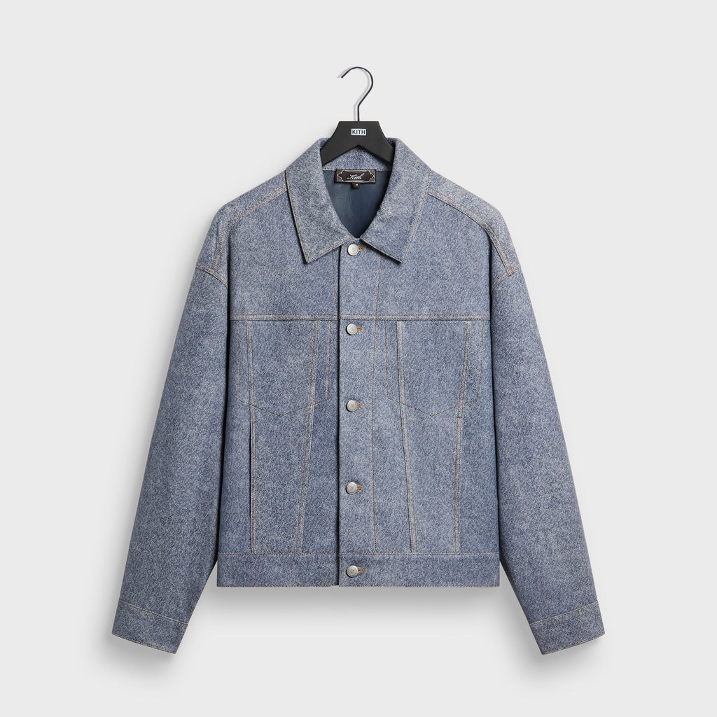 Kith Leather Denim Dario Trucker Jacket - Mid Indigo