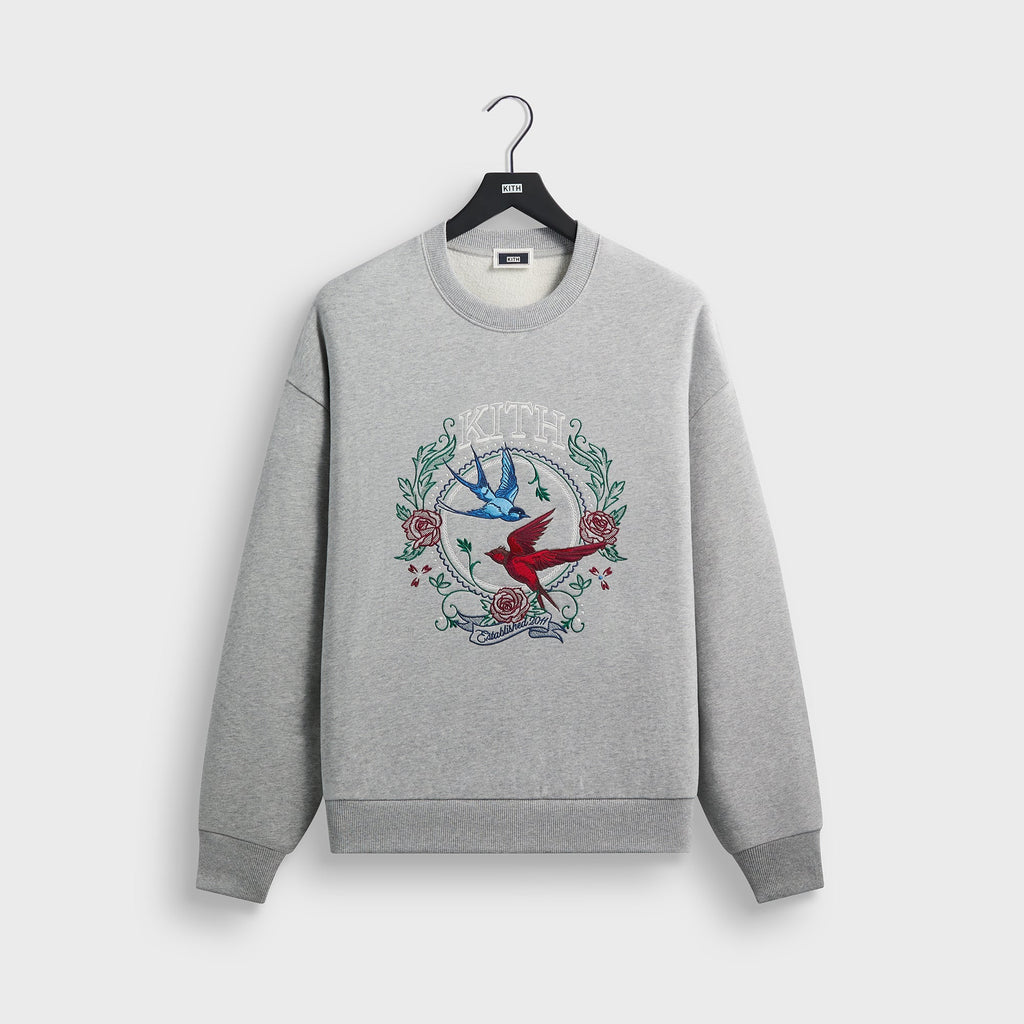 Kith Swallow Emblem Nelson Crewneck - Mid Heather Grey