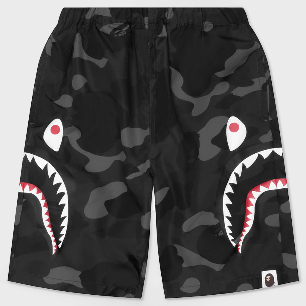 Kids Color Camo Side Shark Beach Shorts - Black