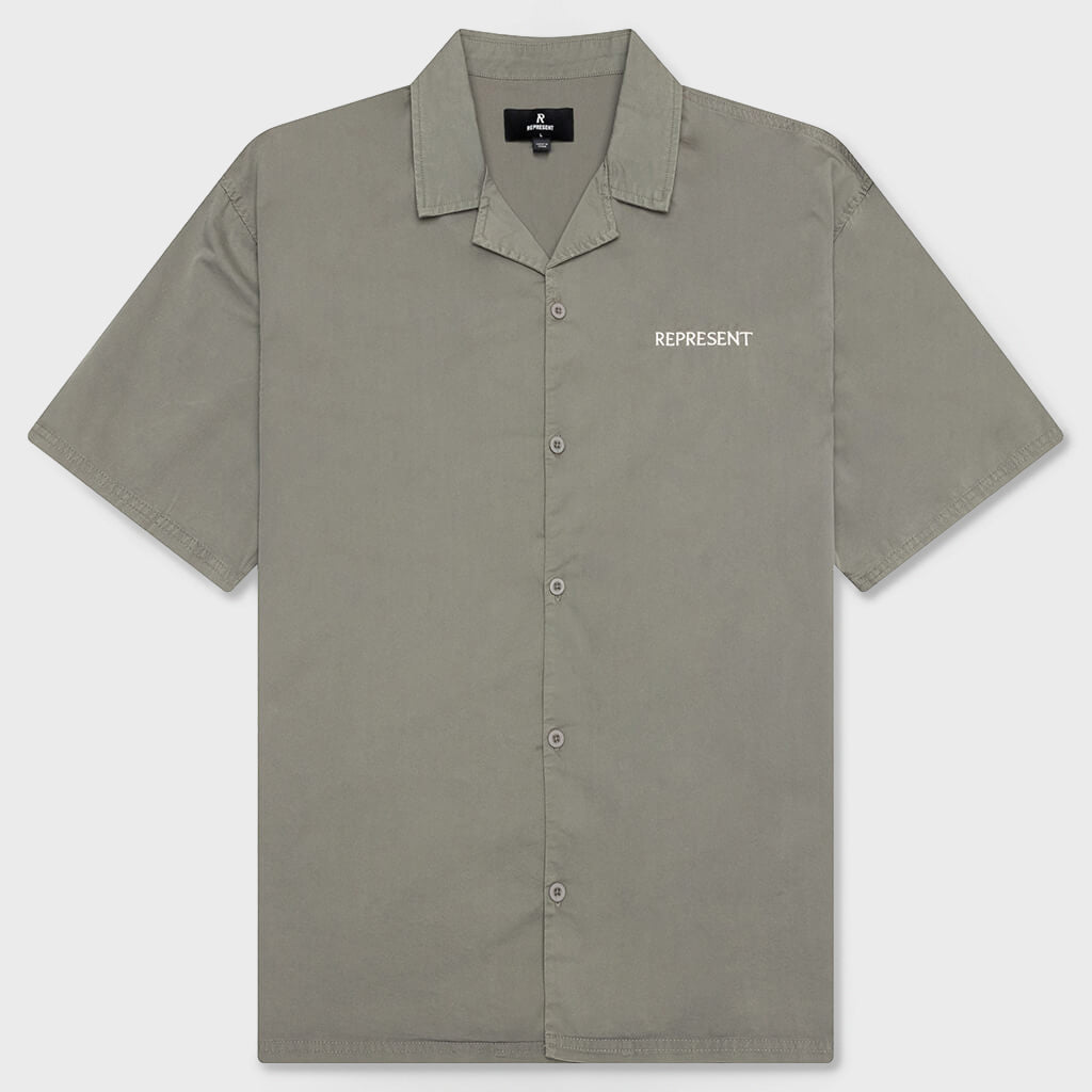 Script Camp Collar Shirt - Washed Khaki
