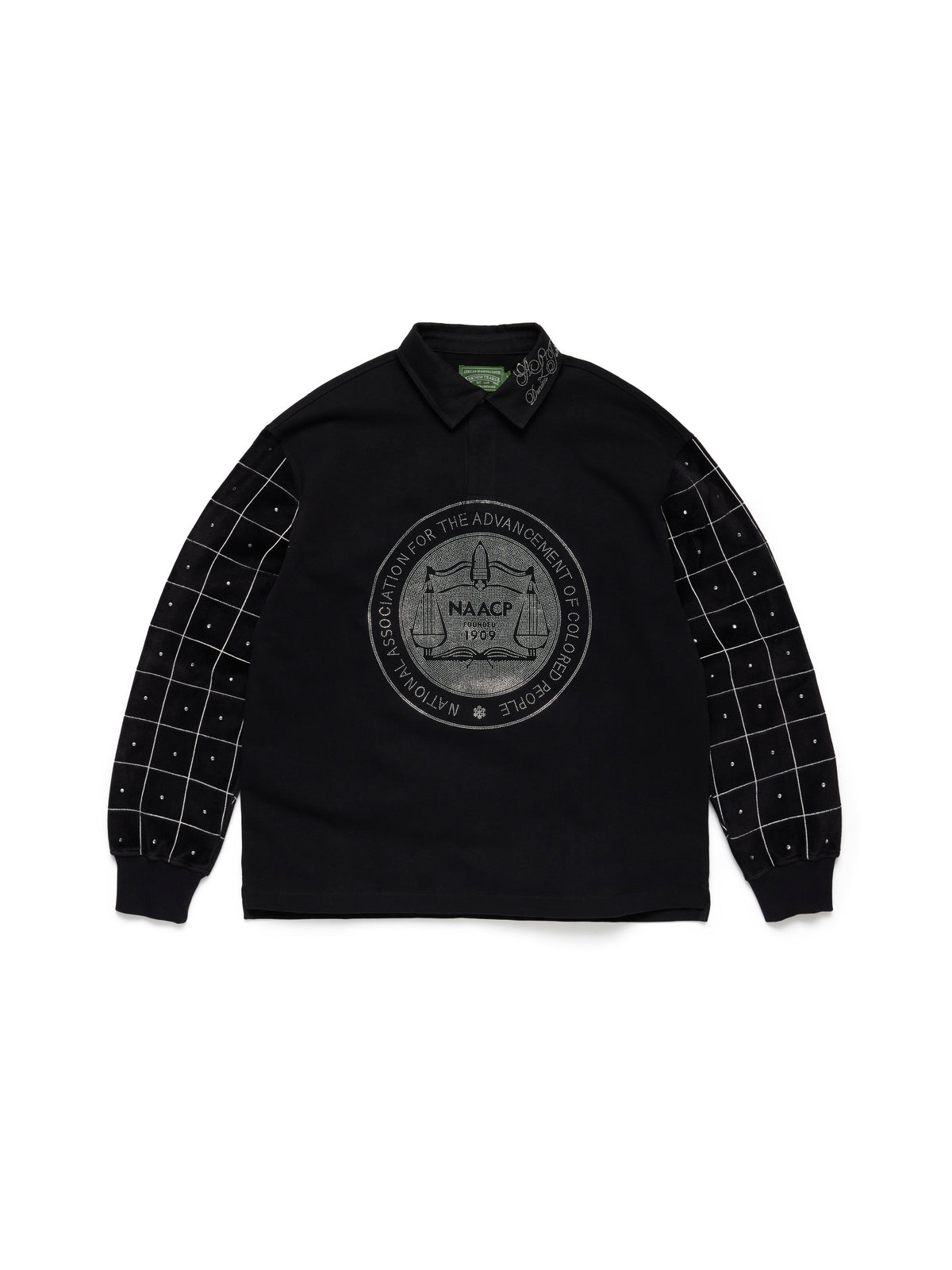 NAACP Velvet Studded Long Sleeve Polo Black