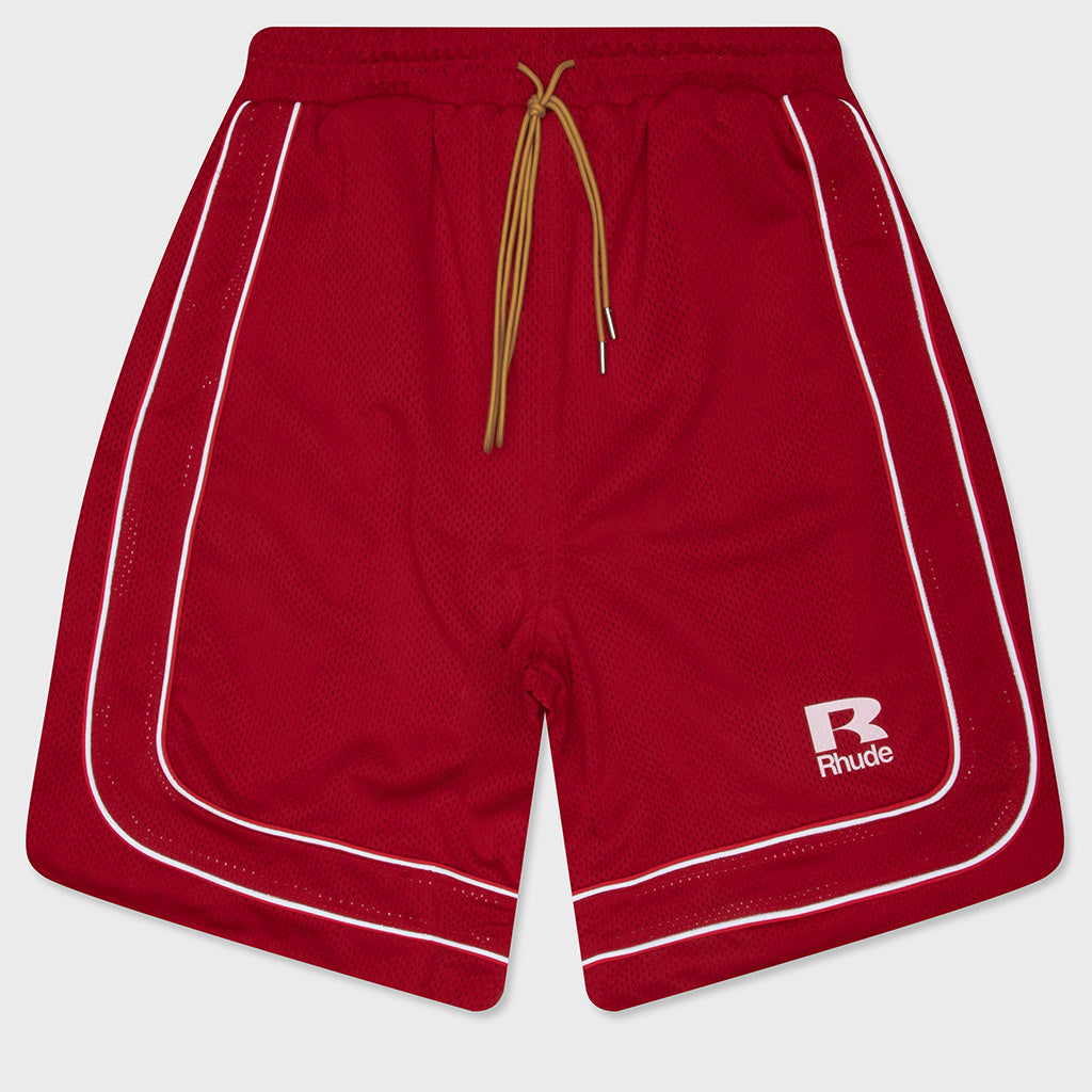 Rhude Mesh Piping Baggy Track Short - Red/White