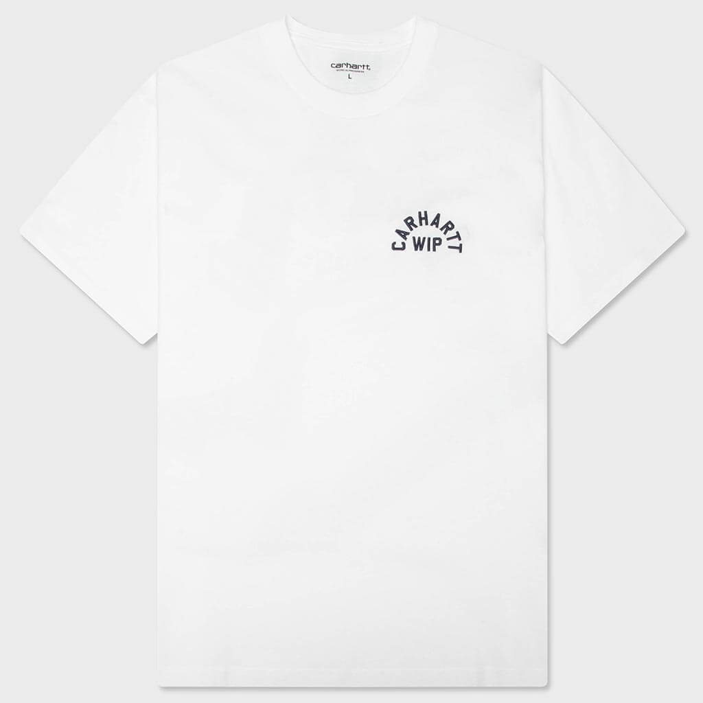 S/S Arch Script T-Shirt - White/Dark Navy