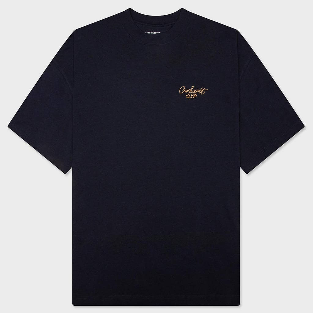 S/S Signature Script T-Shirt - Dark Navy/Dusty Heather