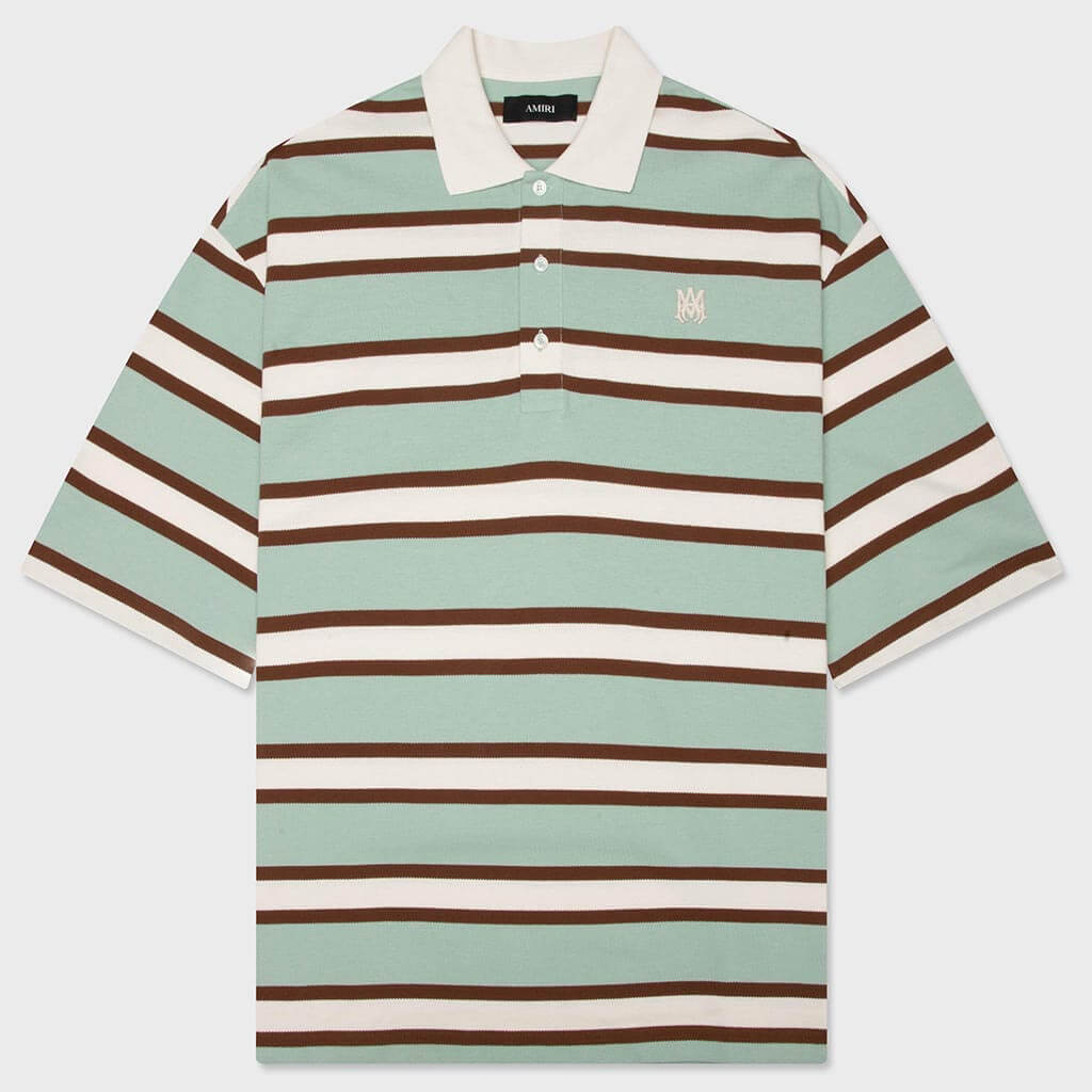 Striped OS Polo - Powder Teal