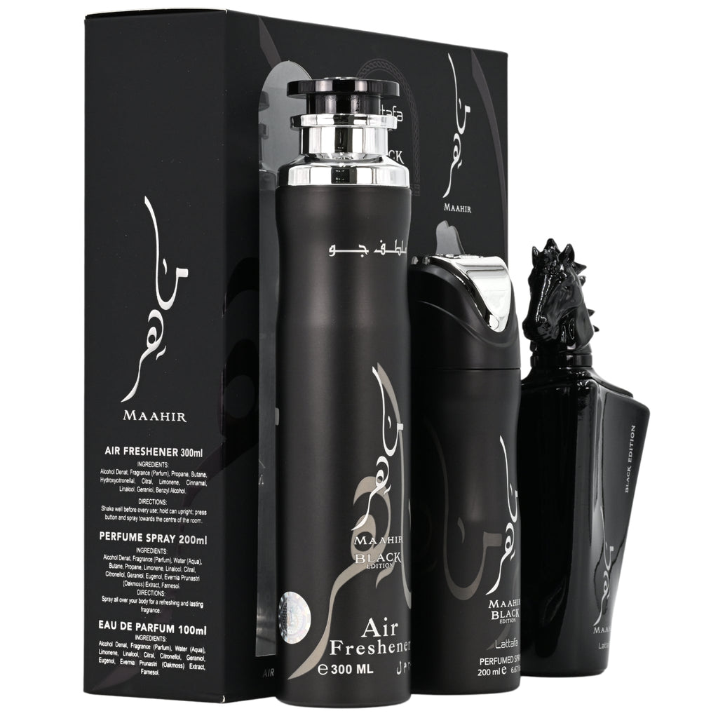 Maahir Black Edition by Lattafa for Unisex 3pcs Gift set New in Box