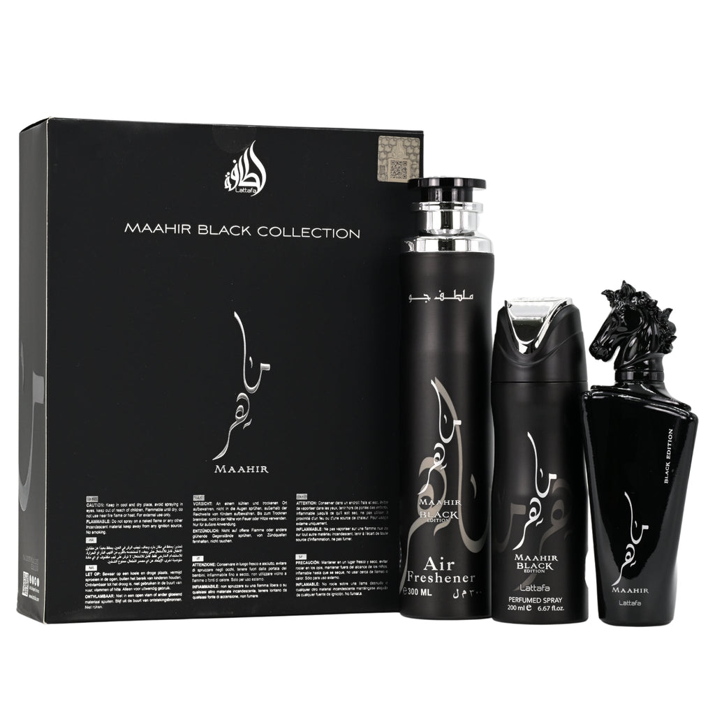 Maahir Black Edition by Lattafa for Unisex 3pcs Gift set New in Box
