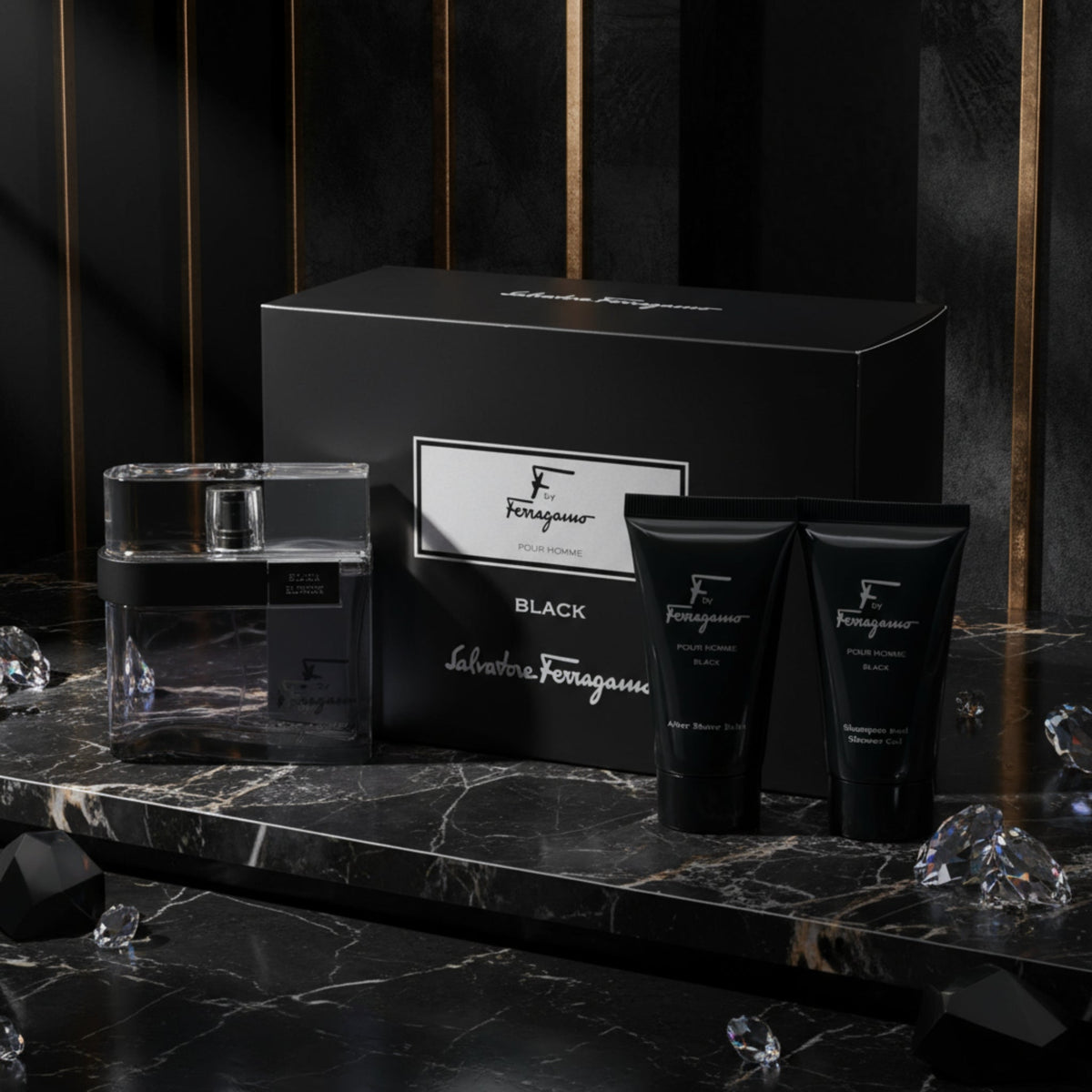 F Black by Salvatore Ferragamo for men 3 pcs gift set New in Box
