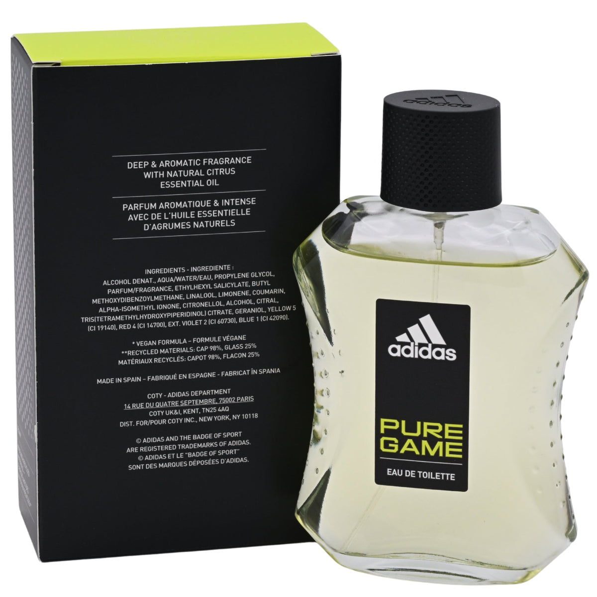 Adidas PURE GAME Cologne for Men EDT Spray 3.3 / 3.4 oz New In Box