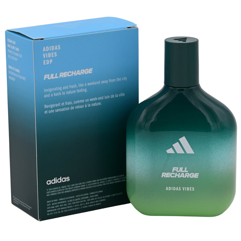Adidas Vibes Full Recharge Eau de Parfum Spray for Men 3.3 fl oz (100 ml) by Coty
