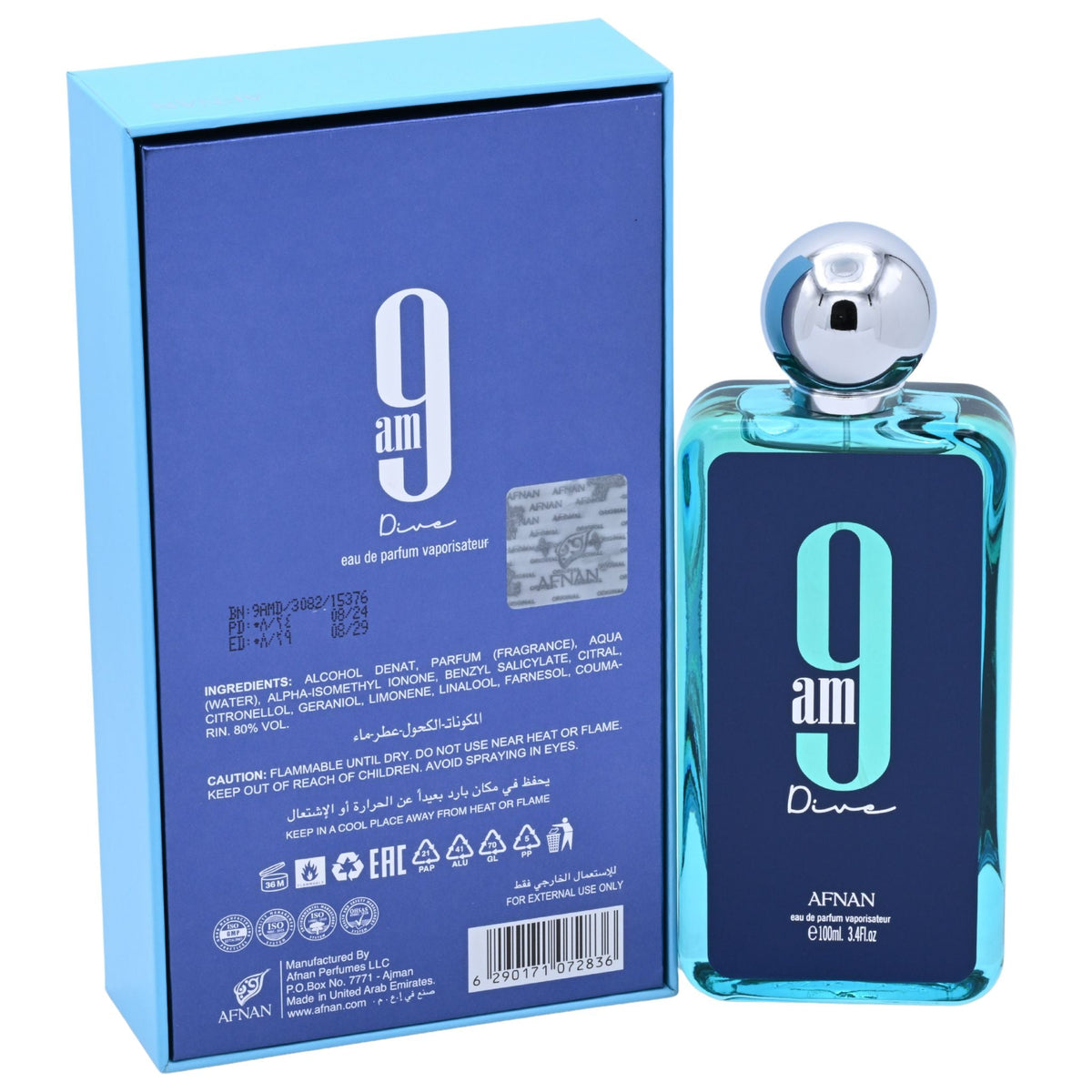 AFNAN 9AM Dive Eau de Parfum Spray Unisex 3.4 oz / 100 ml New Retail Box