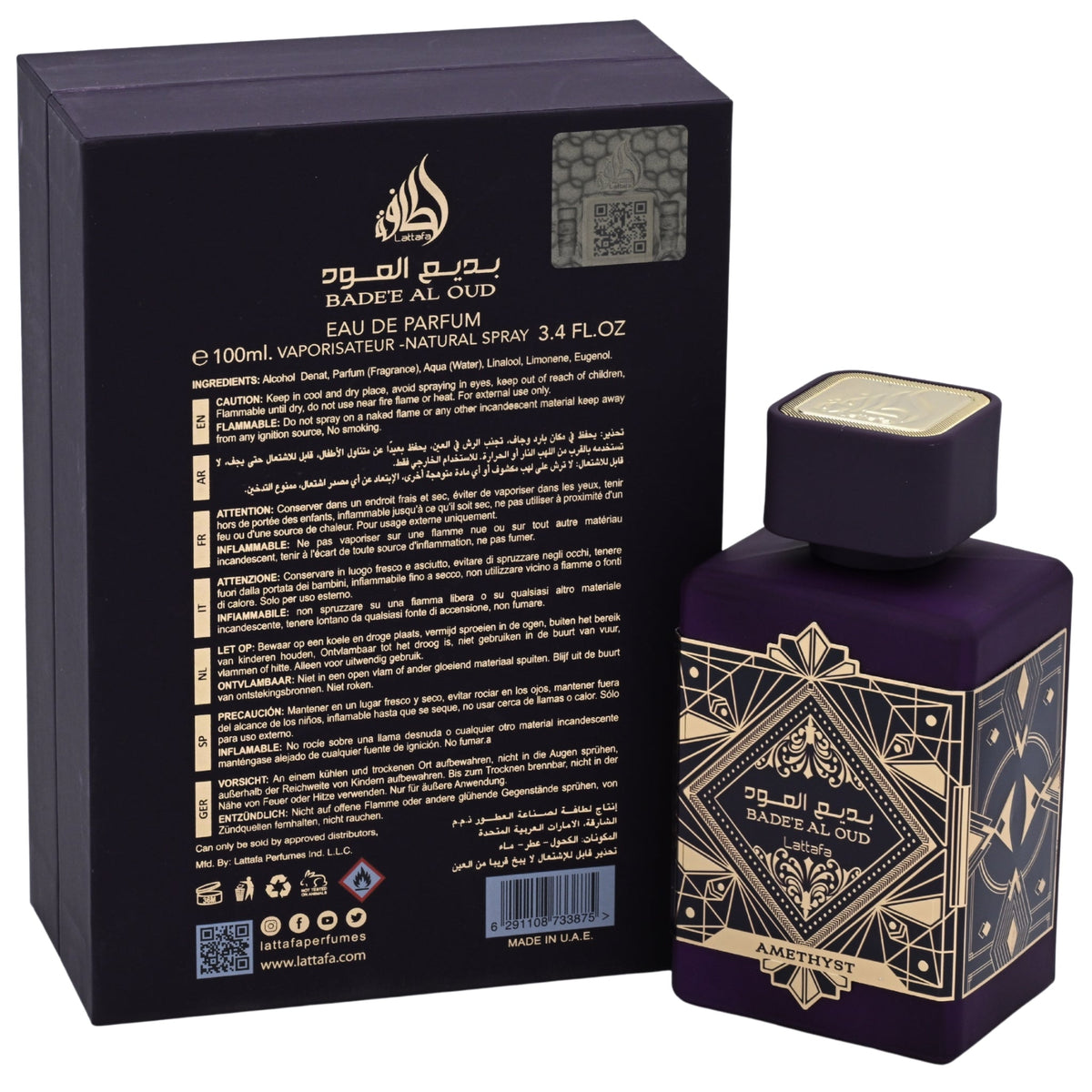Bade'e al Oud Amethyst by Lattafa perfume unisex EDP 3.3 / 3.4 oz New in Box