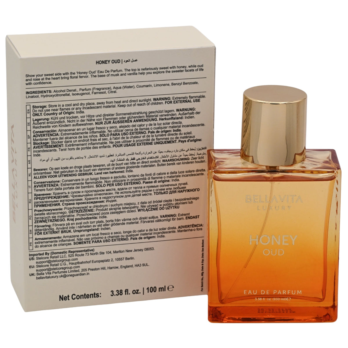 Bellavita Luxury Honey Oud Eau de Parfum Spray Unisex 3.38 fl oz (100 ml) - New Retail Box