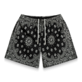 Screenprinted Paisley Two-Tone Black Shorts
