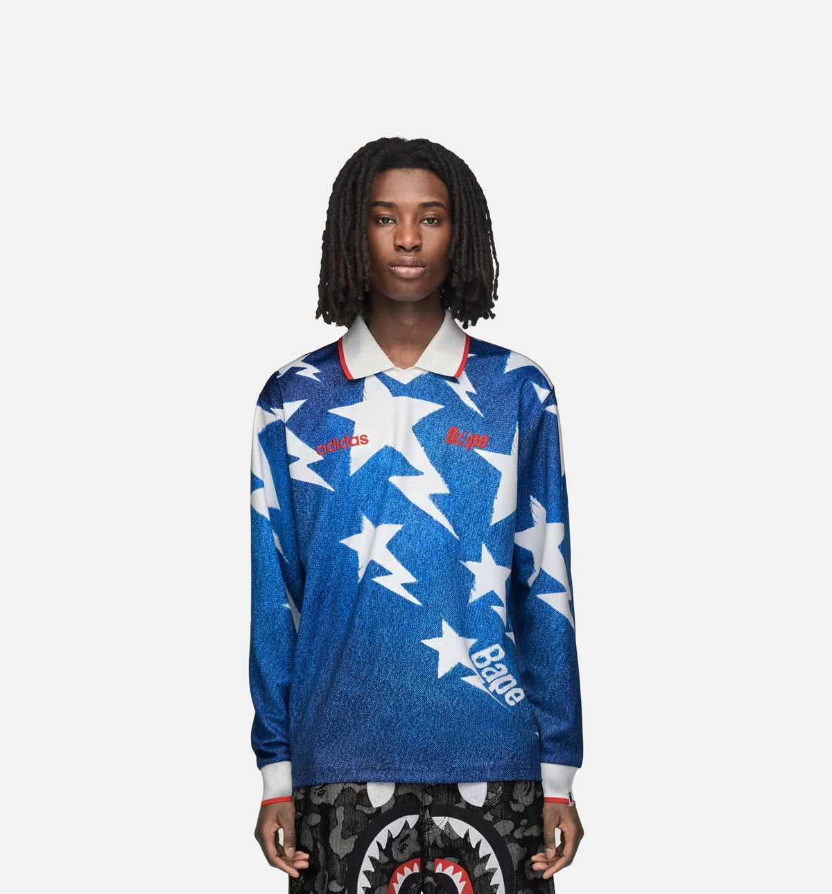 Bape Star Mens Long Sleeve Jersey - Medium Blue Denim