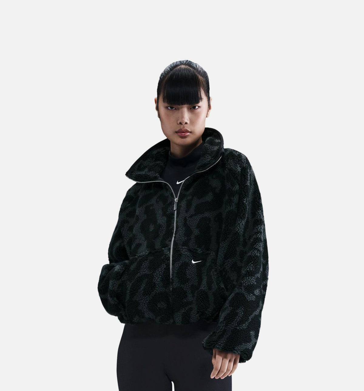 NSW High Pile Cheetah Fleece Zip Up Mens Jacket - Black/Sail