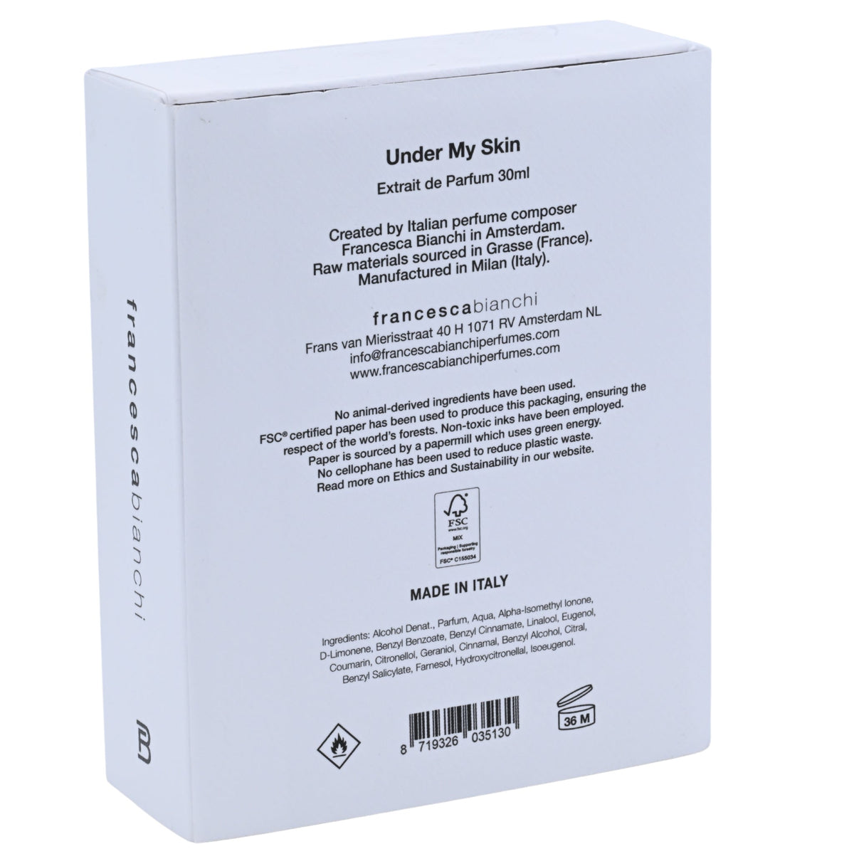 Francesca Bianchi Under My Skin Extrait de Parfum Spray Unisex 1.0 fl oz (30 ml) New Retail Box