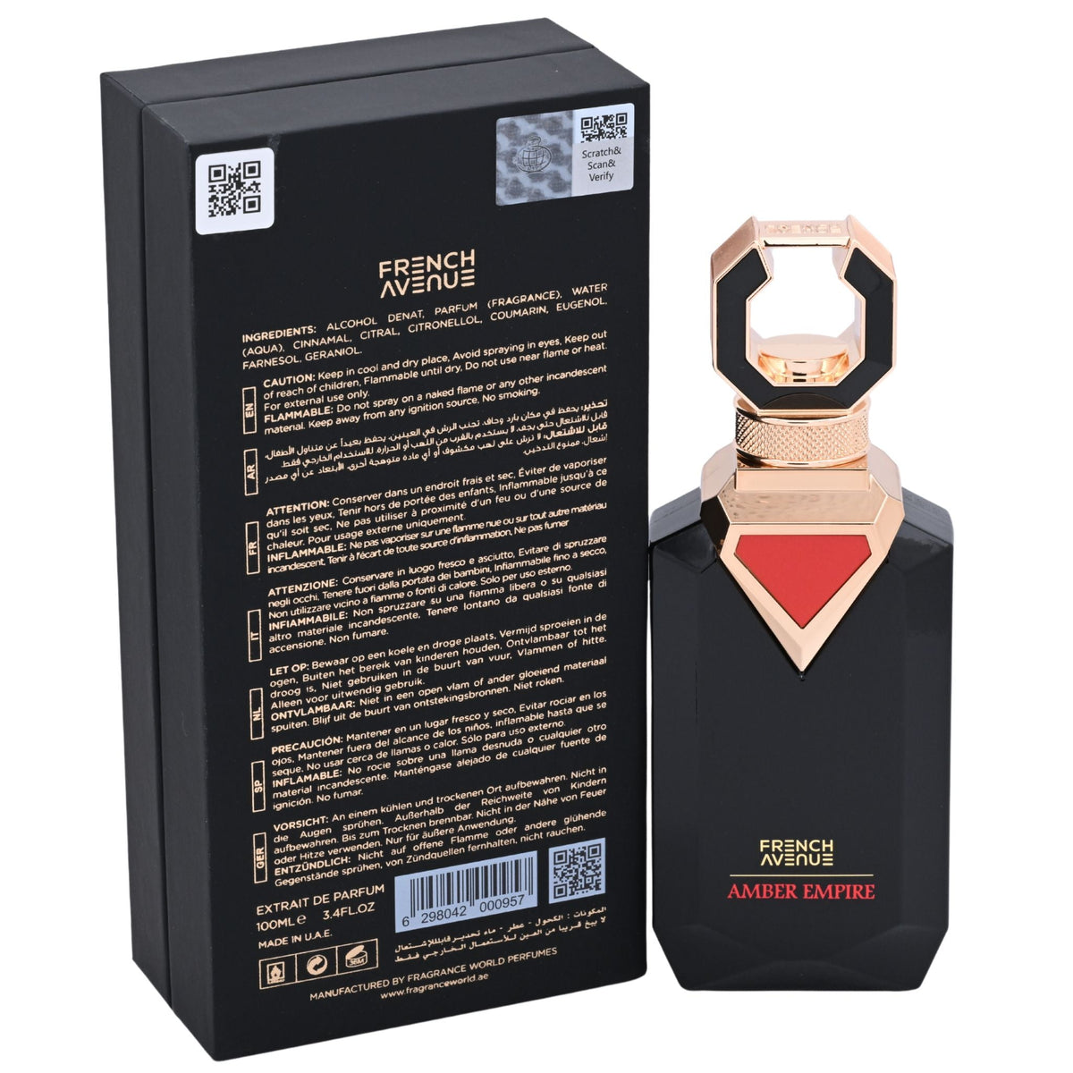 French Avenue Amber Empire Eau de Parfum Spray for Men 3.4 oz New Retail Box