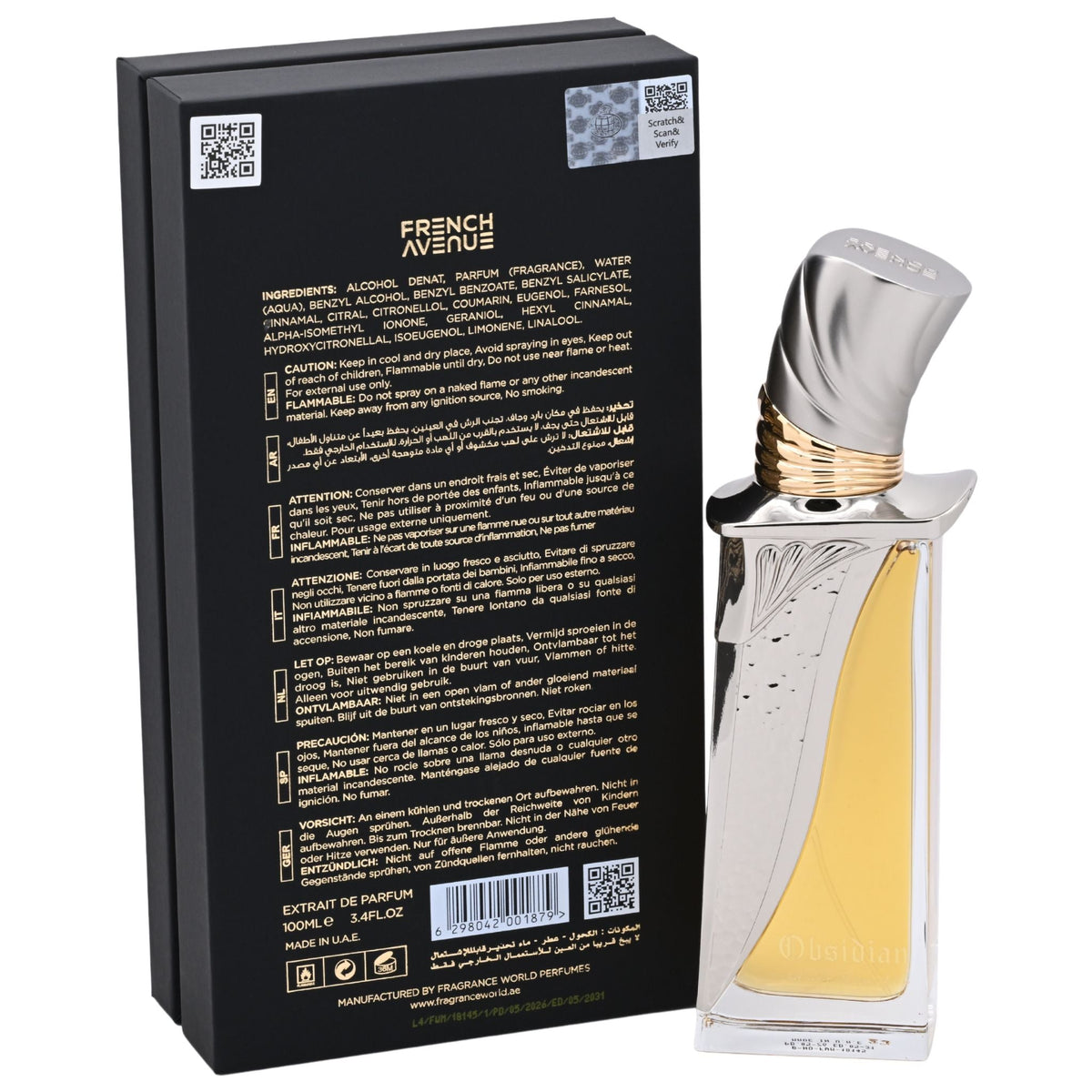 French Avenue Obsidian Extrait de Parfum Spray Unisex 3.4 oz New Retail Box