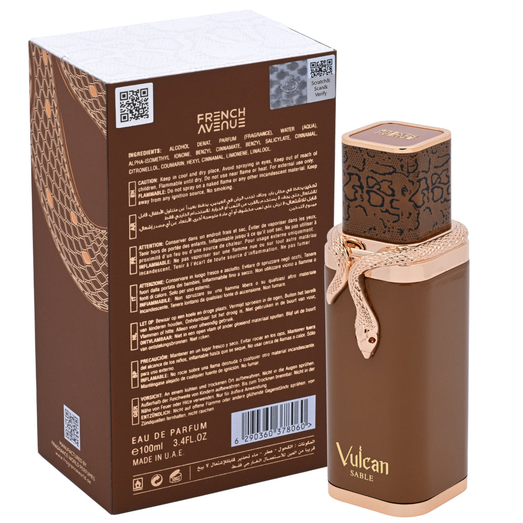 French Avenue Vulcan Sable Eau de Parfum Spray Unisex 3.4 oz New Retail Box